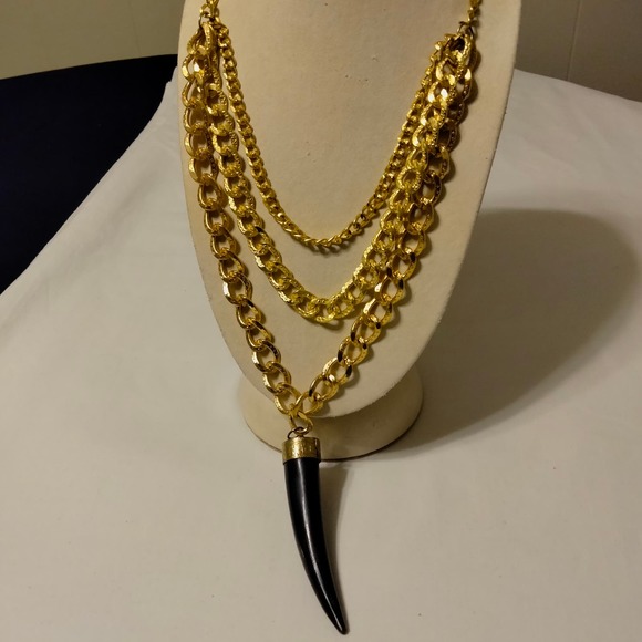 Iris Apfel & Bajalia Gold Chain & Bone Horn Pendent Statement Necklace - Picture 16 of 16